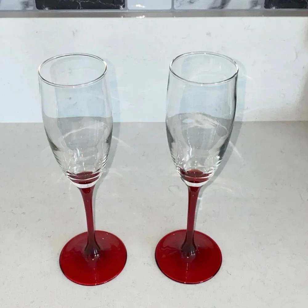 Red Stem White Wine / Champagne Wine Glass, Set‎ of 2